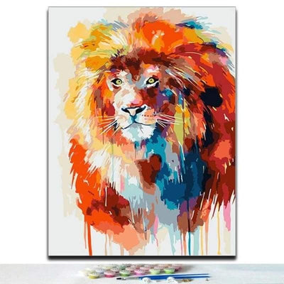 XCLTLSM Kit Peinture Adulte Enfant,animal de la forêt, lion avec Brosses et  Peintures Acryliques,DIY Paint by Numbers Kit,Peinture Numero Enfant